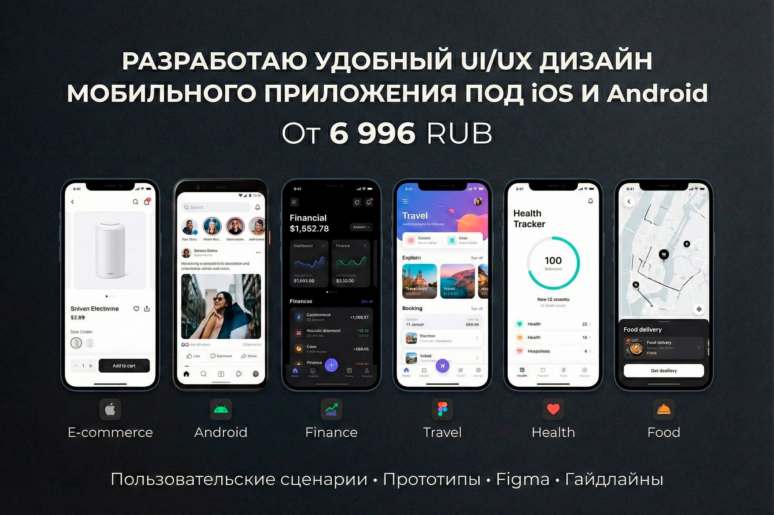 Разработаю удобный UI/UX дизайн мобильного приложения под iOS и Android